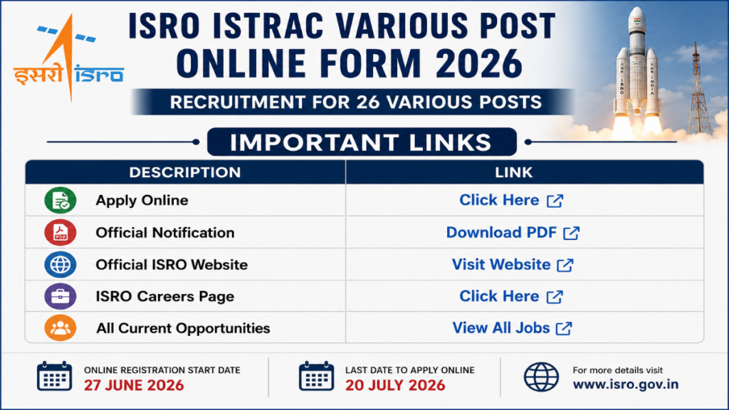 ISRO ISTRAC Various Post Online Form 2026 – Apply Online for 26 Posts