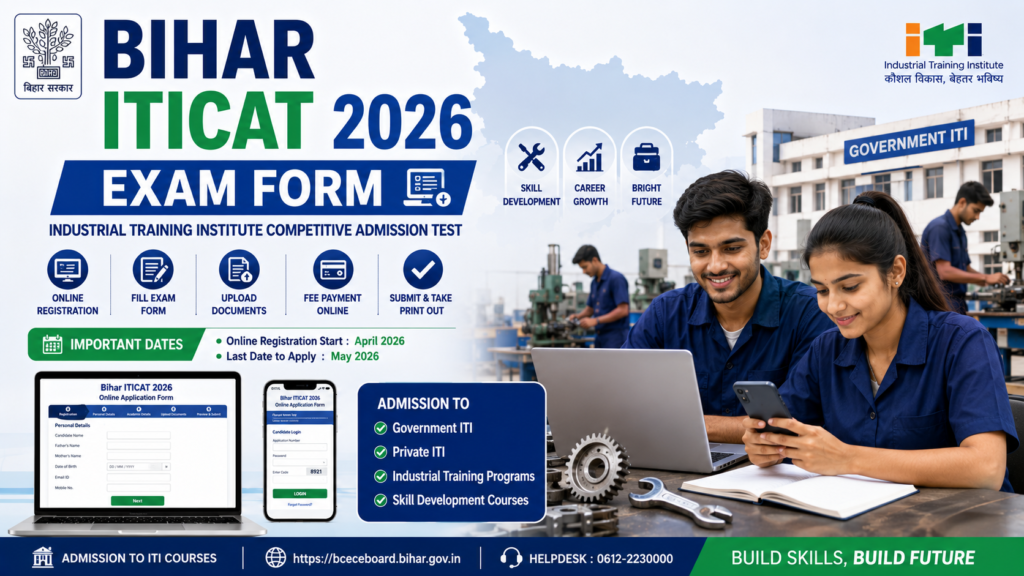 Bihar ITICAT 2026 Exam Form online registration for ITI admission in Bihar with eligibility and application process