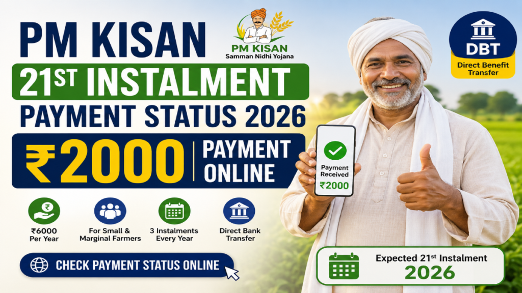 PM Kisan 21st Instalment Payment Status 2026 Check ₹2000 Payment Online and Beneficiary Status